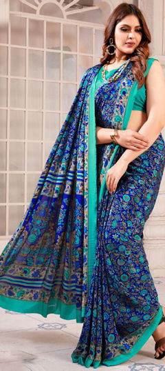 Festive, Party Wear, Traditional Green color Saree in Crepe Silk fabric with Classic Printed work : 1971320