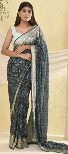 Festive, Wedding Blue color Saree in Georgette fabric with Classic Zari work : 1971339