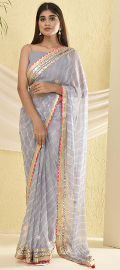 Festive, Wedding Black and Grey color Saree in Chiffon fabric with Classic, Rajasthani Lehariya, Printed work : 1971343