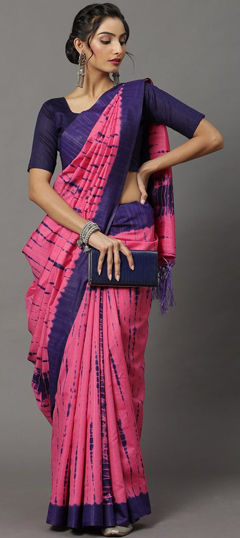 Pink and Majenta color Saree in Art Silk fabric with Printed work