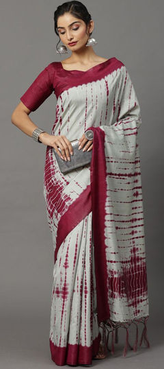 Black and Grey color Saree in Art Silk fabric with Printed work