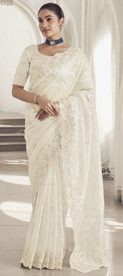 Bridal, Wedding White and Off White color Saree in Net fabric with Classic Resham, Sequence, Thread work : 1971390