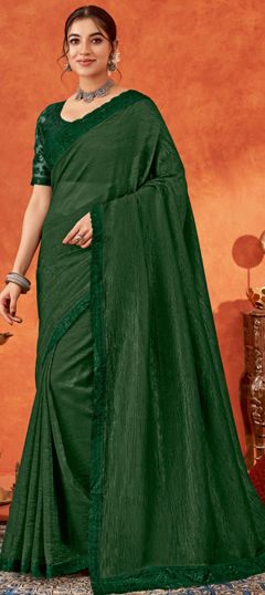 Green color Saree in Chiffon fabric with Embroidered, Resham, Thread work