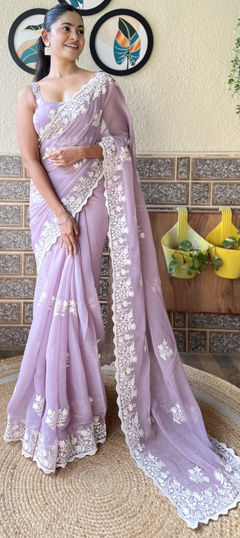 Festive, Reception Purple and Violet color Saree in Shimmer fabric with Classic Embroidered, Thread work : 1971435