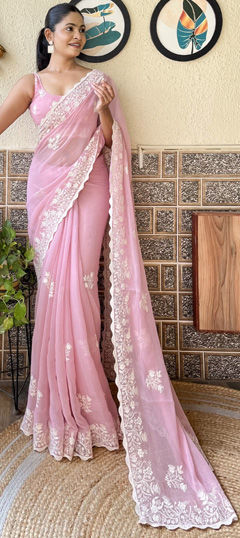 Festive, Reception Purple and Violet color Saree in Shimmer fabric with Classic Embroidered, Thread work : 1971436