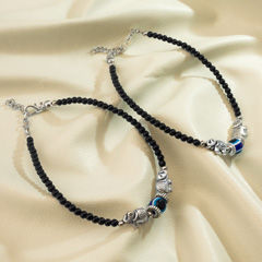 Black and Grey color Anklet in Brass studded with Beads & Silver Rodium Polish : 1971512