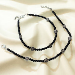 Black and Grey color Anklet in Brass studded with Beads & Silver Rodium Polish : 1971514