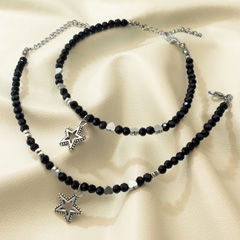 Black and Grey color Anklet in Brass studded with Beads & Silver Rodium Polish : 1971515