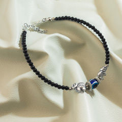 Black and Grey color Anklet in Brass studded with Beads & Silver Rodium Polish : 1971516