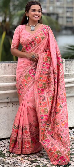 Bridal, Traditional, Wedding Pink and Majenta color Saree in Pashmina fabric with South Printed work : 1971645