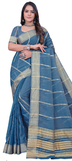 Blue color Saree in Cotton fabric with Weaving work