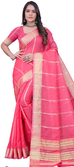 Pink and Majenta color Saree in Cotton fabric with Weaving work