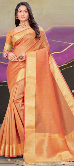 Orange color Saree in Cotton fabric with Weaving work