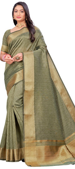 Green color Saree in Cotton fabric with Weaving work