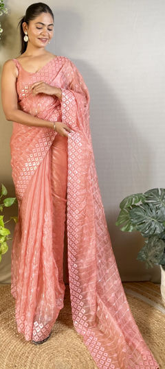 Traditional, Wedding Pink and Majenta color Saree in Silk fabric with South Embroidered, Sequence work : 1971720