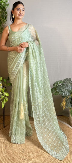 Traditional, Wedding Green color Saree in Silk fabric with South Embroidered, Sequence work : 1971721