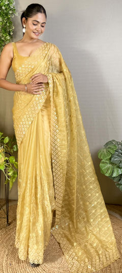 Traditional, Wedding Yellow color Saree in Silk fabric with South Embroidered, Sequence work : 1971723