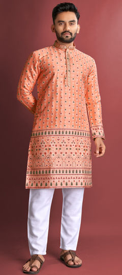 Pink and Majenta color Kurta Pyjamas in Jacquard fabric with Weaving work