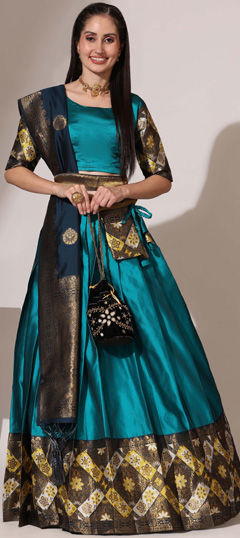 Blue color Lehenga in Silk fabric with Weaving, Zari work