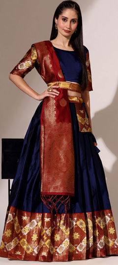 Blue color Lehenga in Silk fabric with Weaving, Zari work