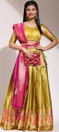 Engagement, Festive, Reception Yellow color Lehenga in Silk fabric with Flared Thread, Weaving work : 1971867