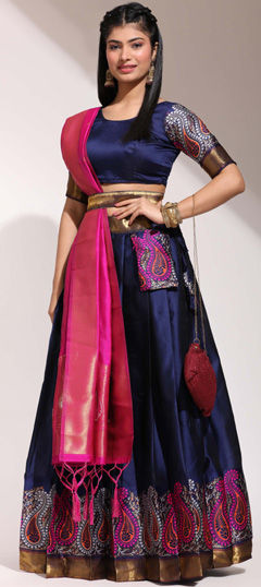 Engagement, Festive, Reception Blue color Lehenga in Silk fabric with Flared Thread, Weaving work : 1971872