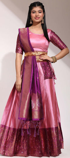 Pink and Majenta color Lehenga in Silk fabric with Weaving work