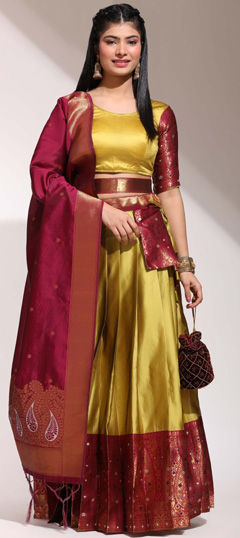 Yellow color Lehenga in Silk fabric with Weaving work