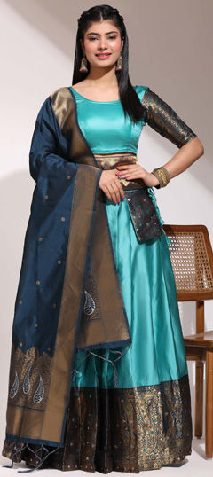 Blue color Lehenga in Silk fabric with Weaving work