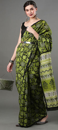 Green color Saree in Art Silk fabric with Printed work