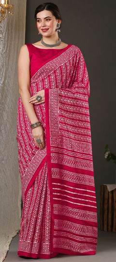 Pink and Majenta color Saree in Art Silk fabric with Printed work