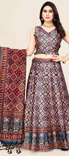 Festive, Party Wear, Reception Multicolor color Lehenga in Satin Silk fabric with Flared Printed work : 1971919