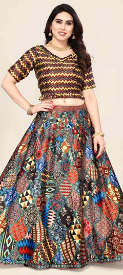 Festive, Party Wear, Reception Multicolor color Lehenga in Satin Silk fabric with Flared Printed work : 1971922