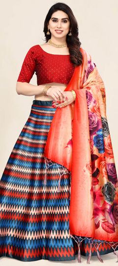 Multicolor color Lehenga in Satin Silk fabric with Printed work