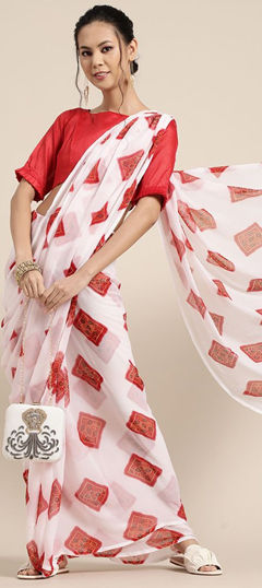 White and Off White color Saree in Chiffon fabric with Printed work