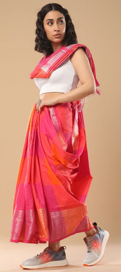 Pink and Majenta color Saree in Blended Cotton fabric with Printed work