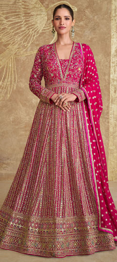 Pink and Majenta color Gown in Georgette fabric with Embroidered, Sequence, Thread work