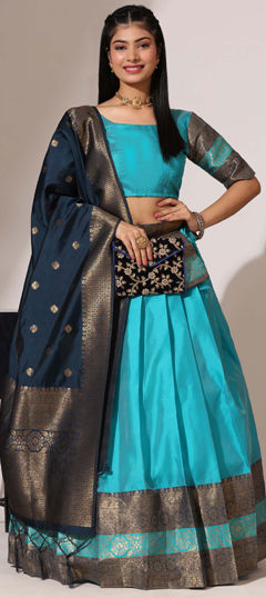 Festive, Party Wear Blue color Lehenga in Art Silk fabric with Flared Weaving work : 1972077