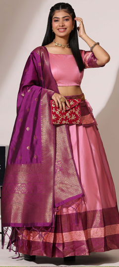 Festive, Party Wear Pink and Majenta color Lehenga in Art Silk fabric with Flared Weaving work : 1972078