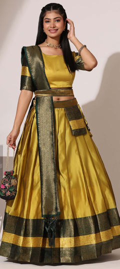 Festive, Party Wear Yellow color Lehenga in Art Silk fabric with Flared Weaving work : 1972079