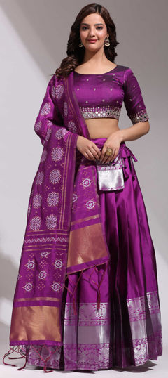 Festive, Party Wear Purple and Violet color Lehenga in Art Silk fabric with Flared Weaving work : 1972080