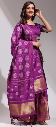 Festive, Party Wear Purple and Violet color Lehenga in Art Silk fabric with Flared Weaving work : 1972082