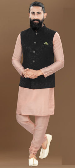 Pink and Majenta color Kurta Pyjama with Jacket in Silk fabric with Weaving work