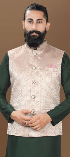 Pink and Majenta color Nehru Jacket in Jacquard fabric with Weaving work