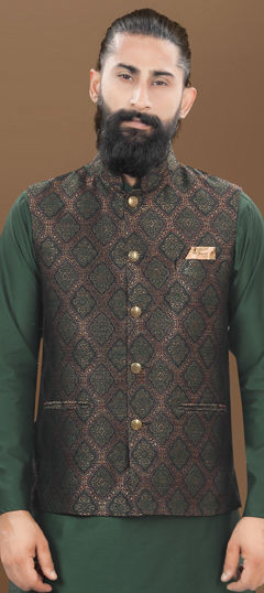Multicolor color Nehru Jacket in Jacquard fabric with Weaving work