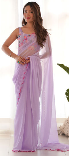 Purple and Violet color Saree in Georgette fabric with Embroidered, Thread work