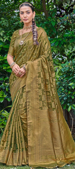 Green color Saree in Silk fabric with Weaving, Zari work