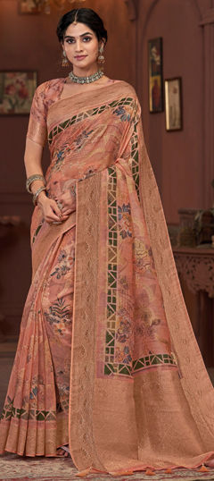 Pink and Majenta color Saree in Silk fabric with Printed, Weaving work