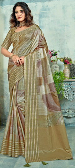 Multicolor color Saree in Silk fabric with Printed, Weaving work