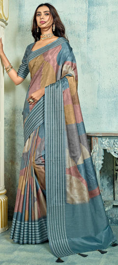 Multicolor color Saree in Silk fabric with Printed, Weaving work